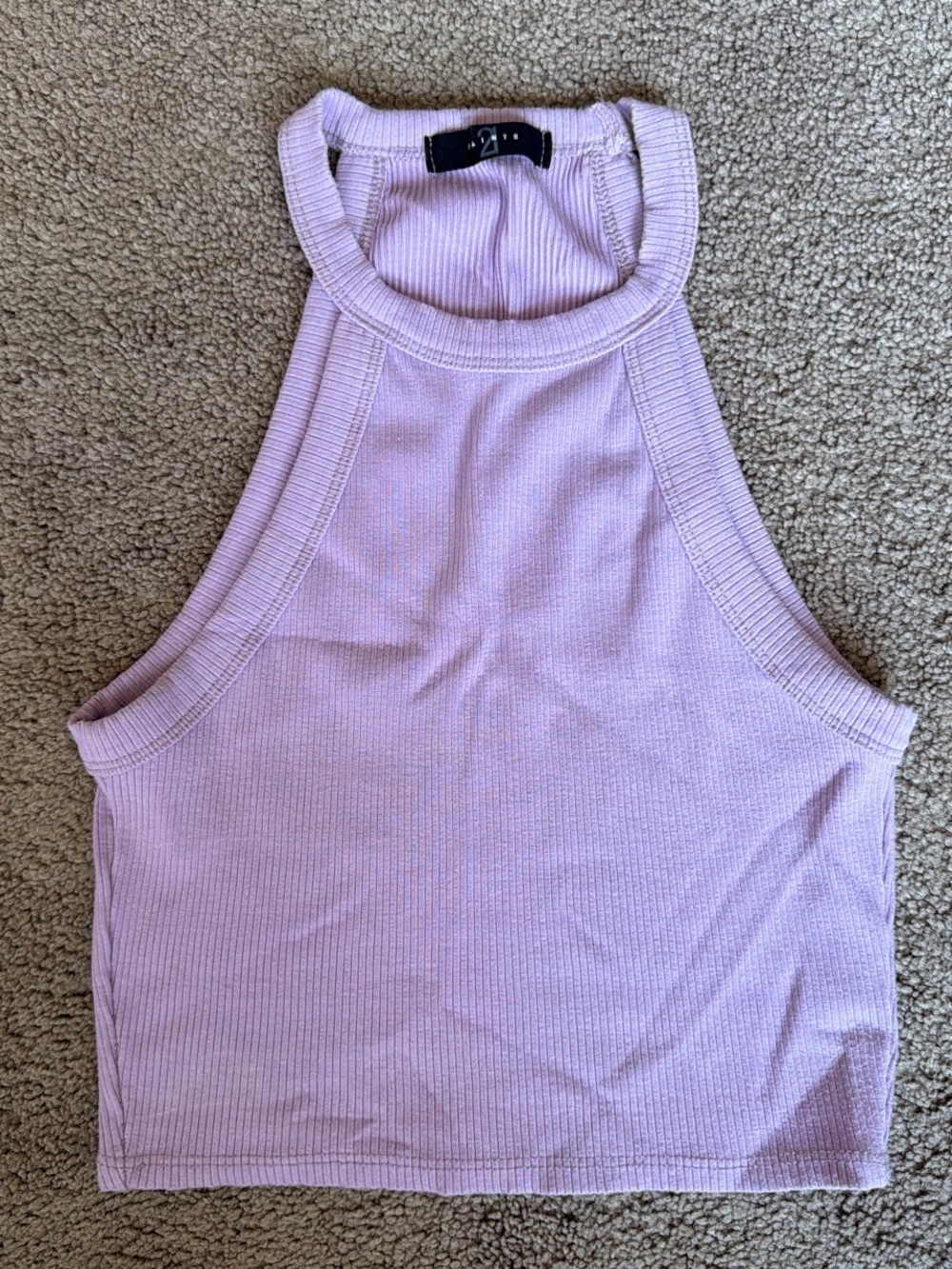 21 Saints, High-Neck Lavender Ribbed Crop Tank Top